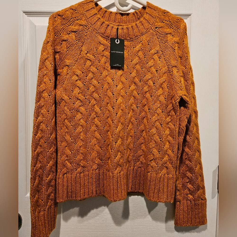 Lucky Brand Cable Knit Sweater in Warm Amber SIZE MEDIUM NWT
